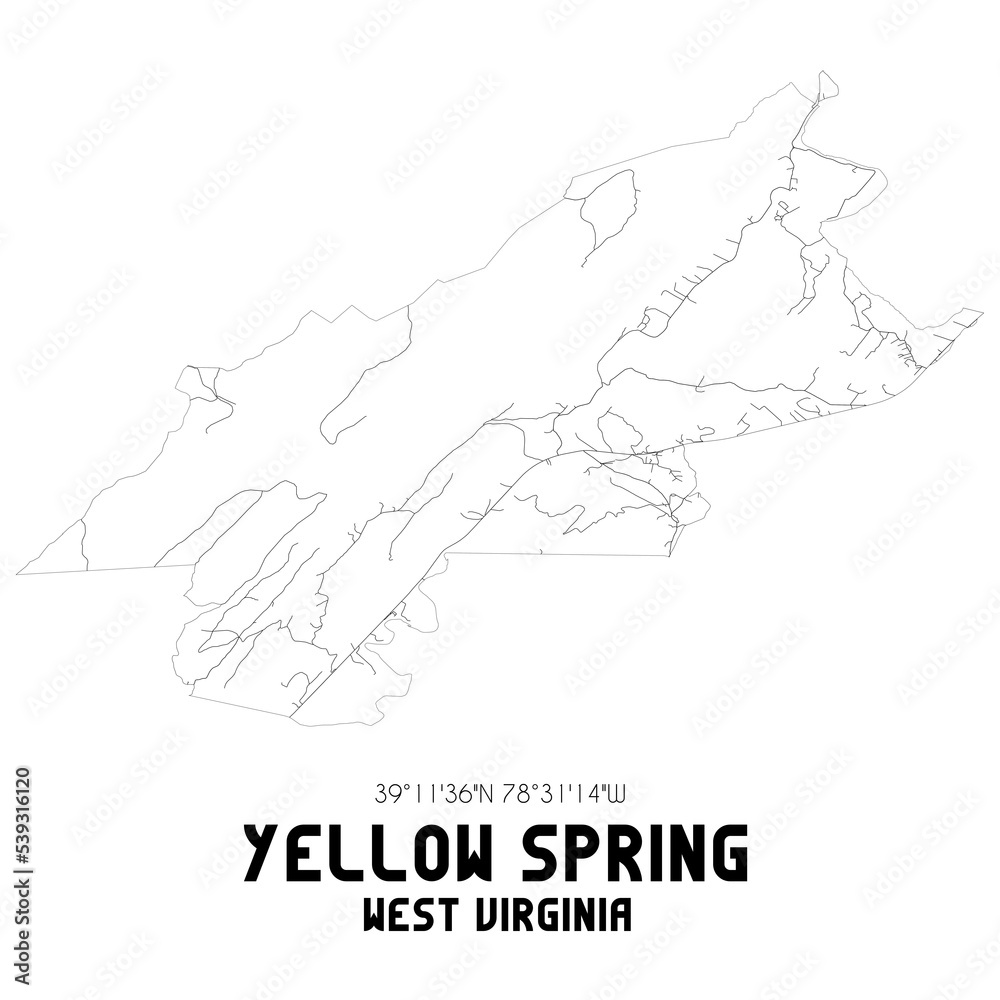 Yellow Spring West Virginia. US street map with black and white lines.
