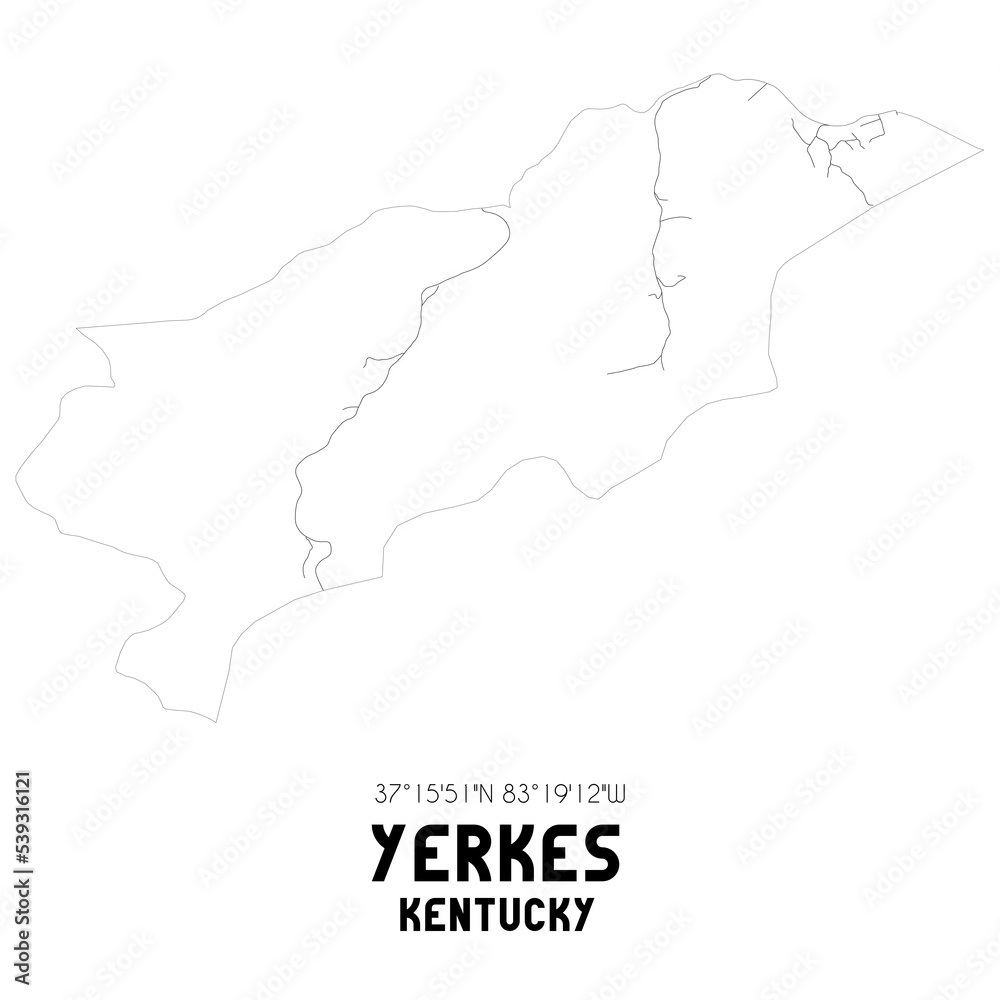 Yerkes Kentucky. US street map with black and white lines.