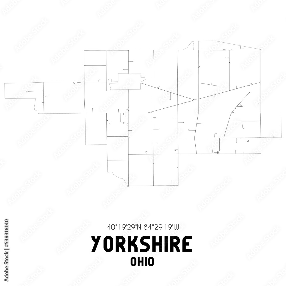 Yorkshire Ohio. US street map with black and white lines.