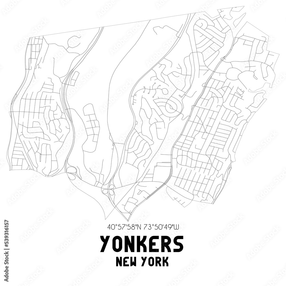 Yonkers New York. US street map with black and white lines. Yonkers New York. US street map with black and white lines.