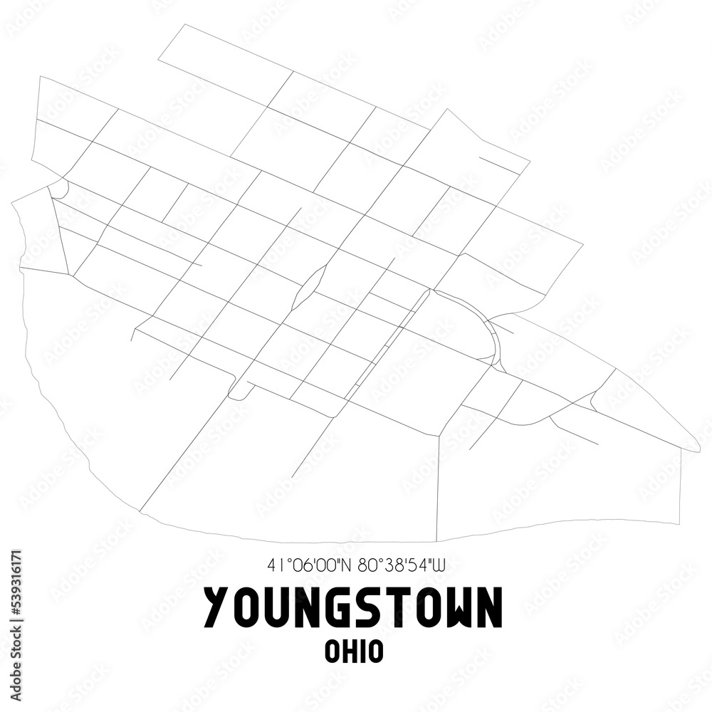 Youngstown Ohio. US street map with black and white lines.