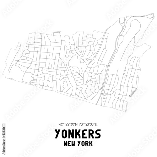 Yonkers New York. US street map with black and white lines.