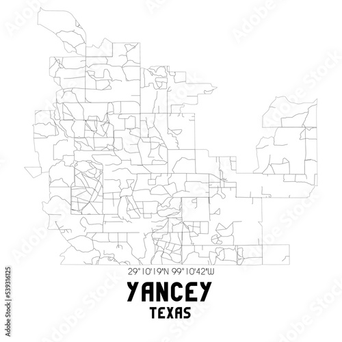 Yancey Texas. US street map with black and white lines. photo