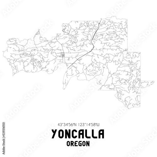 Yoncalla Oregon. US street map with black and white lines.