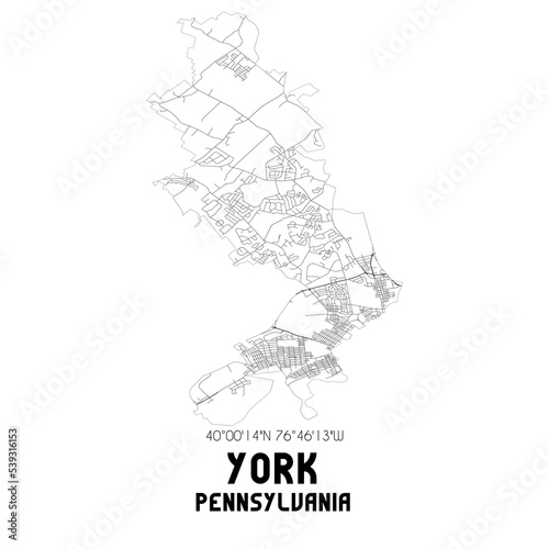 York Pennsylvania. US street map with black and white lines. photo