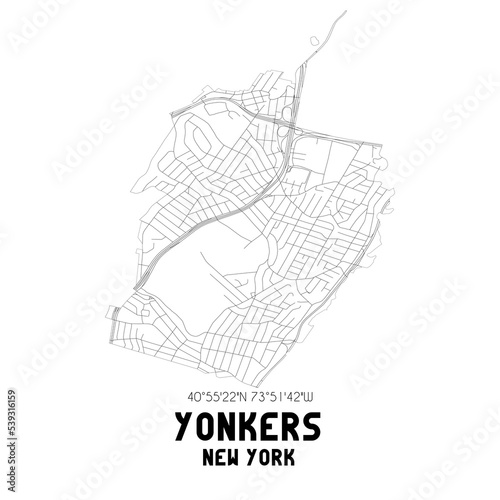 Yonkers New York. US street map with black and white lines.