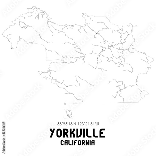 Yorkville California. US street map with black and white lines.