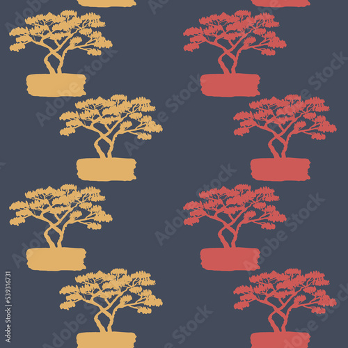 Saxaul on dark background, seamless pattern with desert tree for textile and decoration, vector illustration