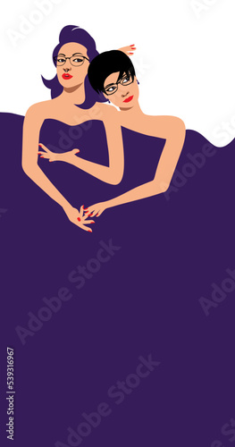 Two girl friends or couple under a blanket having fun