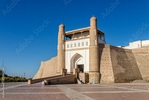 Entrance gate of the ancient citadel of the Ark in Bukhara in Uzbekistan photo