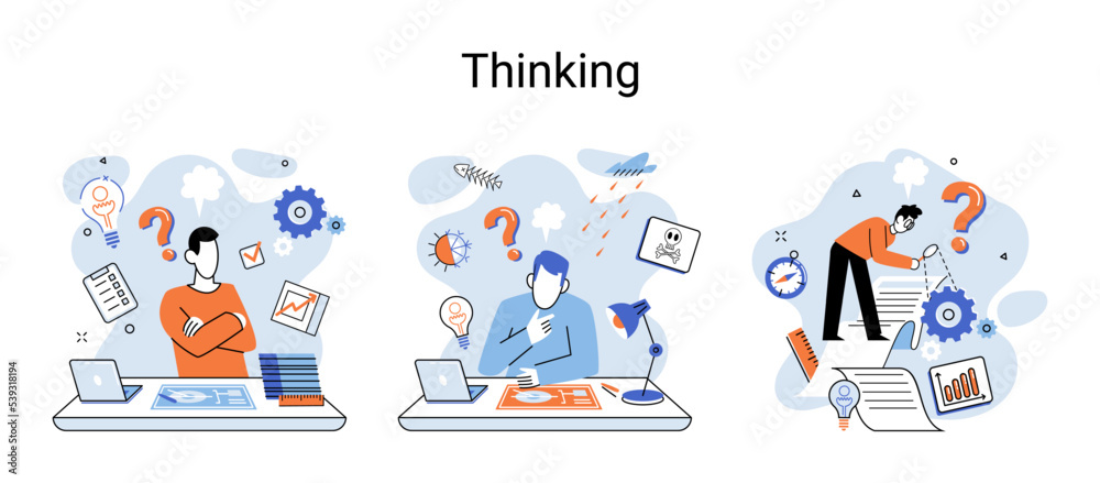 Problem solving metaphor, wondering or thinking, planning or pondering ...