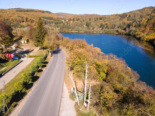 Aerial Autumn view of Pasarel reservoir, Bulgaria photo