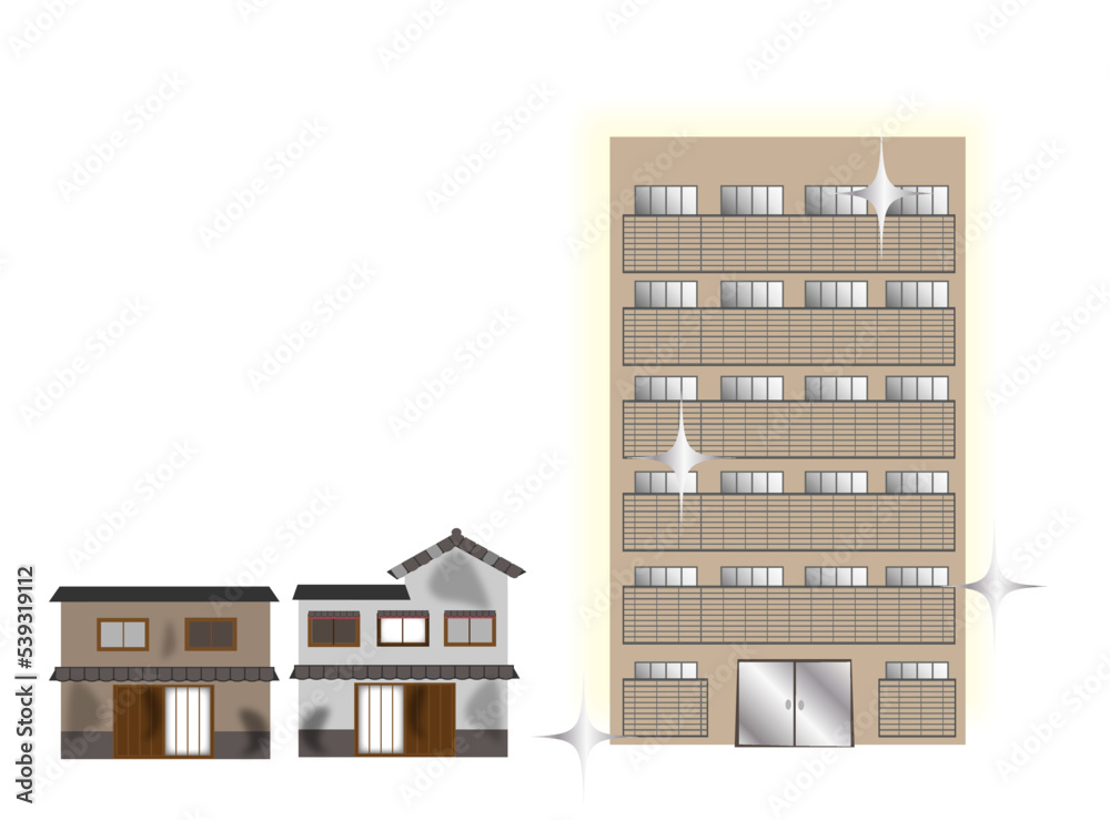 古いボロボロの家と新築マンション