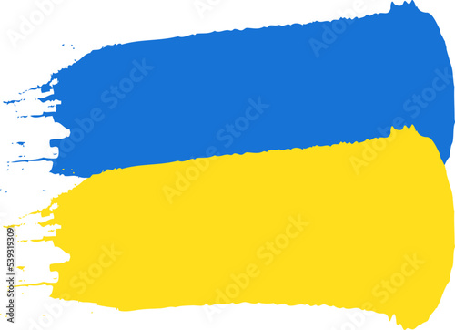 Grunge Brush Stroke With National Flag Of Ukraine. shape icon with colors of Ukrainian flag. Ukraine crisis concept. Vector illustration Isolated on white background