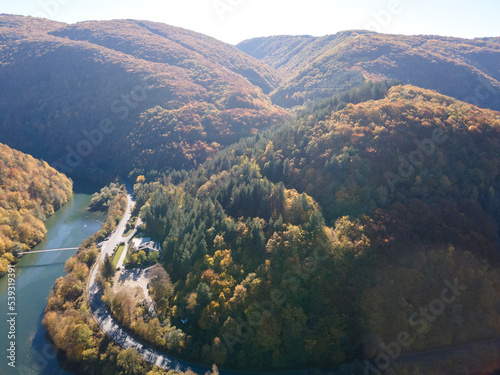 Aerial Autumn view of Pasarel reservoir, Bulgaria photo