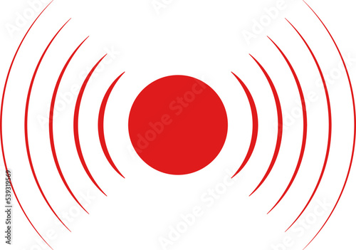Pain icon with point and red waves. Target and coverage of ache. Circle of sore in muscle, neck, stomach, throat and joint. Hurt of body. Vector illustration.