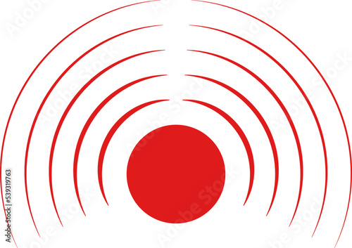 Pain icon with point and red waves. Target and coverage of ache. Circle of sore in muscle, neck, stomach, throat and joint. Hurt of body. Vector illustration.