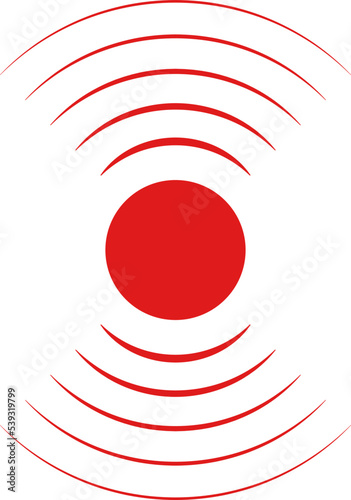 Pain icon with point and red waves. Target and coverage of ache. Circle of sore in muscle, neck, stomach, throat and joint. Hurt of body. Vector illustration.