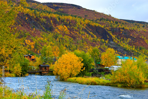 Landscape of Esso village, Kamchatka. Russia