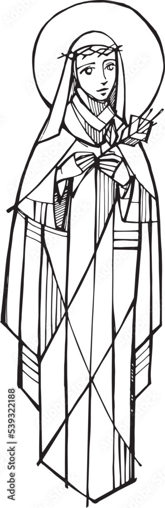Obraz premium Hand drawn illustration of Catherine of Siena.