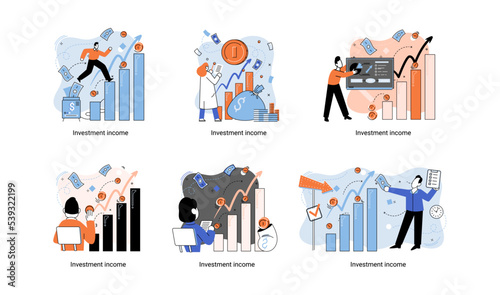Investment, saving money and finance growth business concept metaphor. Analyzes charts and indicators of income growth. Investment income from securities and other non-commercial investments dividends