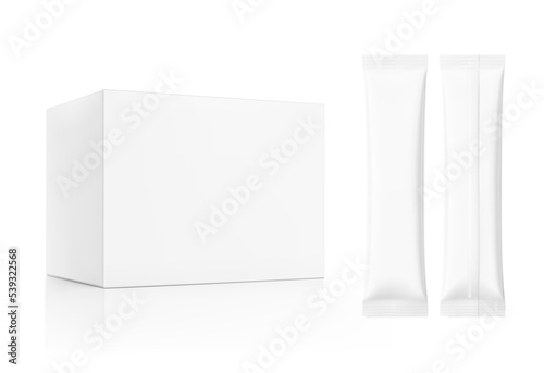 Universal blank cardboard box with stick mockup. Vector illustration isolated on white background. Can be use for food, medicine, cosmetic and etc. EPS10.	