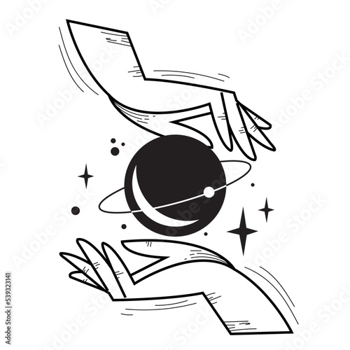 Isolated pair of hands holding a planet Esoterism sketch icon Vector