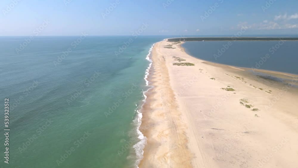 Top down view of the beach on Chincoteague Island Virginia. car parking