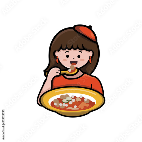 Cute Girl Character Eating. Cute Girl with food Vector