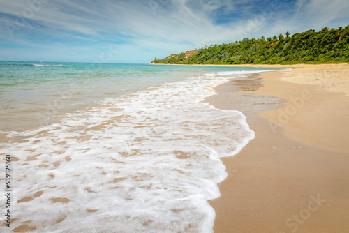 Idyllic Espelho Beach in Trancoso at sunny day, Bahia, Northeastern Brazil