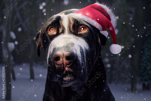 dog in a Santa hat at Christmas