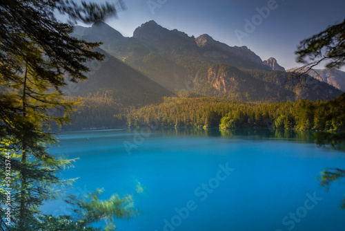 Fototapeta Naklejka Na Ścianę i Meble -  Above Lake Tovel in Trentino-Alto Adige, Dolomites, Italy