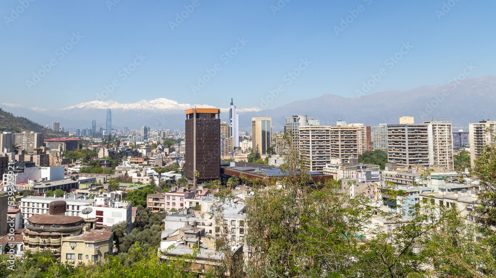 Santiago, Chile panoramic view and Andes Mountain Range