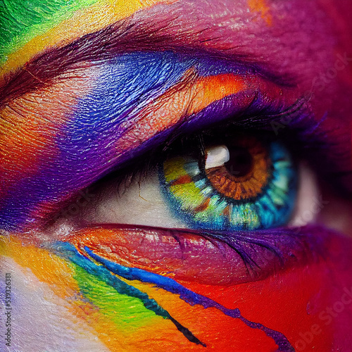 A colourful eye, painted in vibrant colours, oil on canvas, beautiful eye
