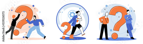 Question mark, obtaining information of interest. Problem and solution concept metaphor. FAQ help. Decision of information task, ask questions and receive answers, paint ladge sign decision of doubts