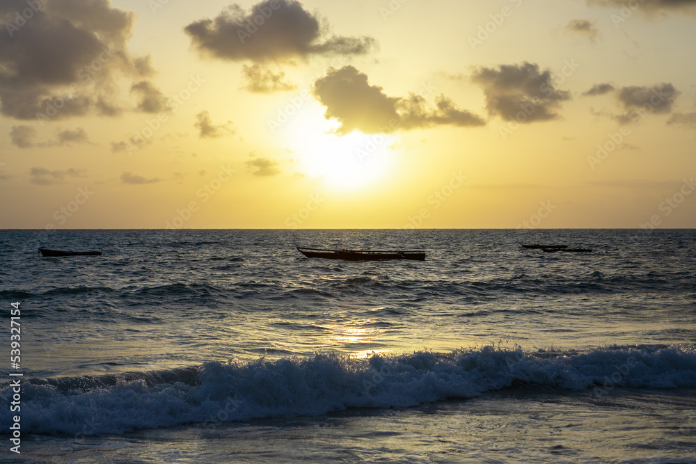 Stunningly beautiful, juicy, bright, sunset. Beautiful ocean. Paradise Island Zanzibar.