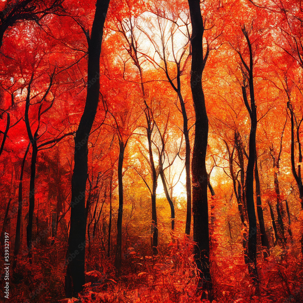 Autumn in the red forest