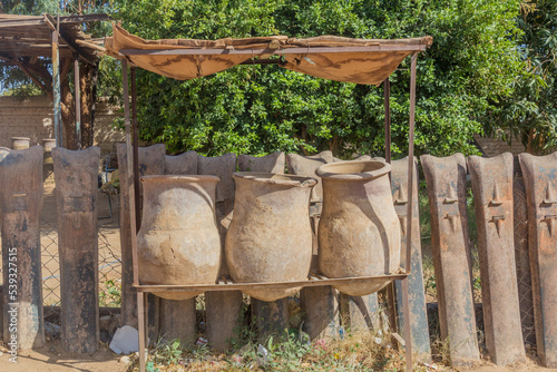 Drinking water clay pots in Karima, Sudan photo