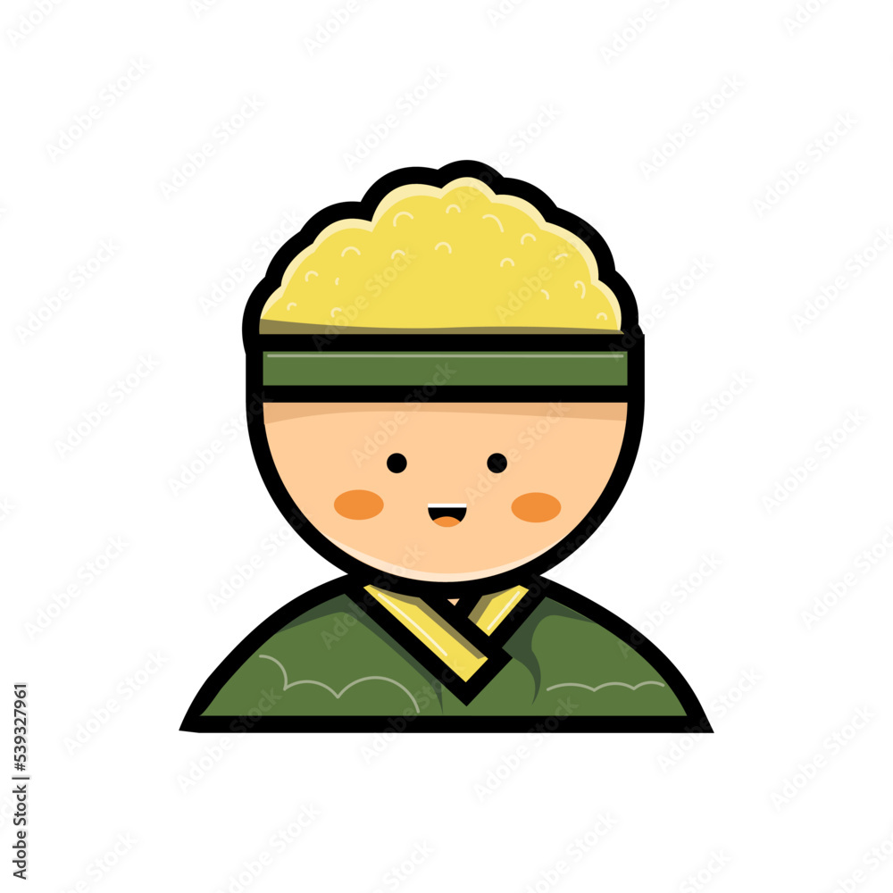 Cute character rice bowl. little boy icon vector