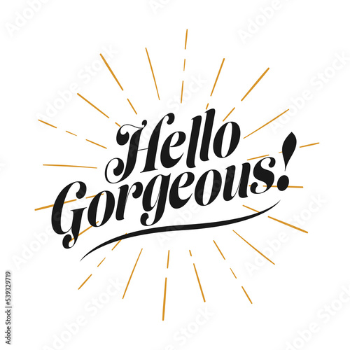 Hello Gorgeous, Hand drawn lettering banner. Conceptual handwritten typography phrase Home and Family T-shirt hand lettered calligraphic design. vector