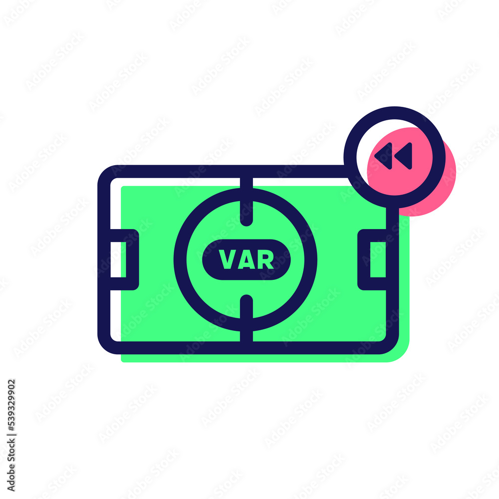 Video Assistant Referee (VAR). Soccer or football VAR playback line icon. Video Assistant Referee (VAR). Soccer or football VAR playback line icon.