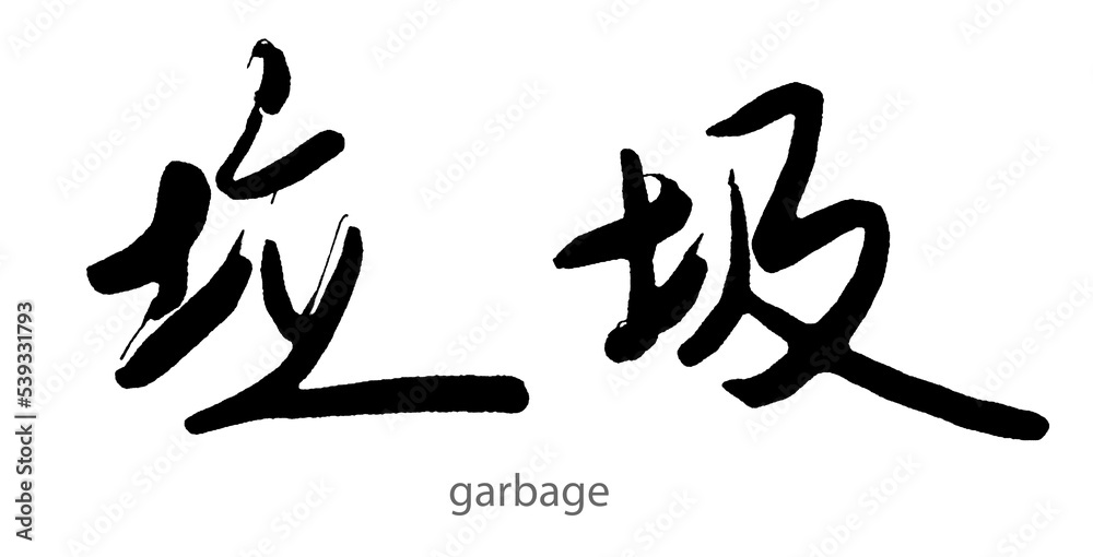 Hand drawn calligraphy of garbage word on white background Hand drawn calligraphy of garbage word on white background