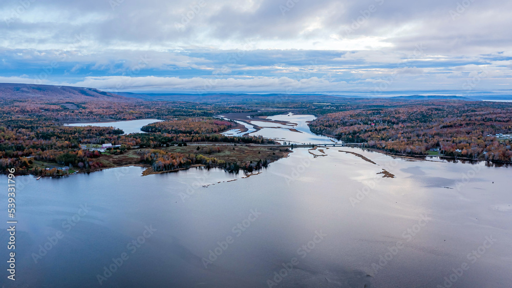 Drone view of Cape Breton Island, Autumn Colors in Forest, Forest Drone view, Colorful Trees in Forest Drone view of Cape Breton Island, Autumn Colors in Forest, Forest Drone view, Colorful Trees in Forest