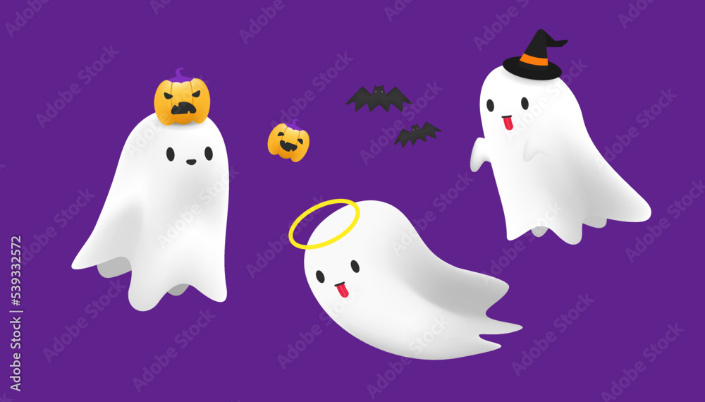 Cute spooky ghosts for halloween party greeting card. Holidays cartoon character. vector Cute spooky ghosts for halloween party greeting card. Holidays cartoon character. vector