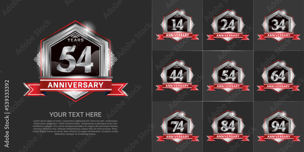 set of anniversary with silver color and red ribbon can be use for celebration event
