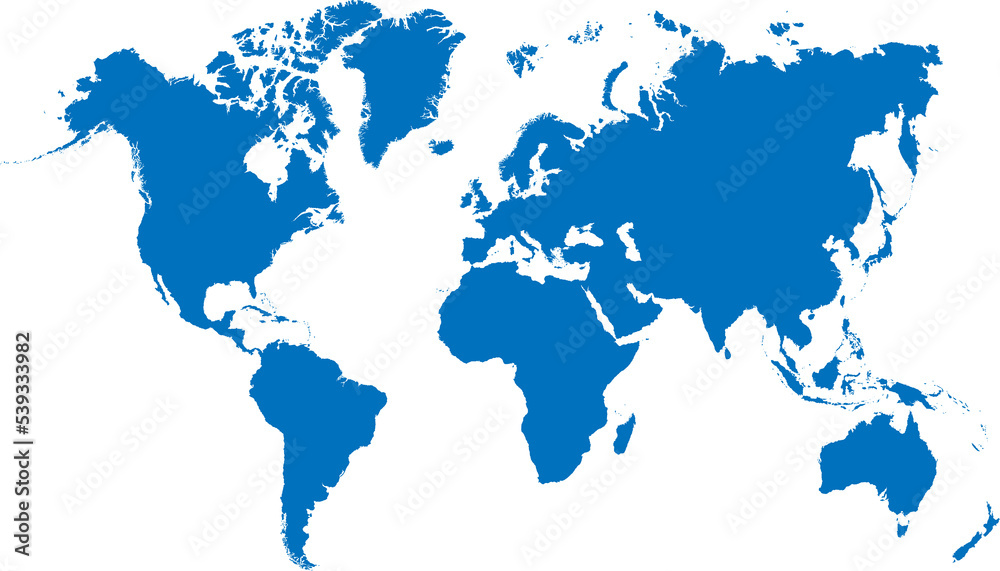 Blue world map. Simple flat vector.