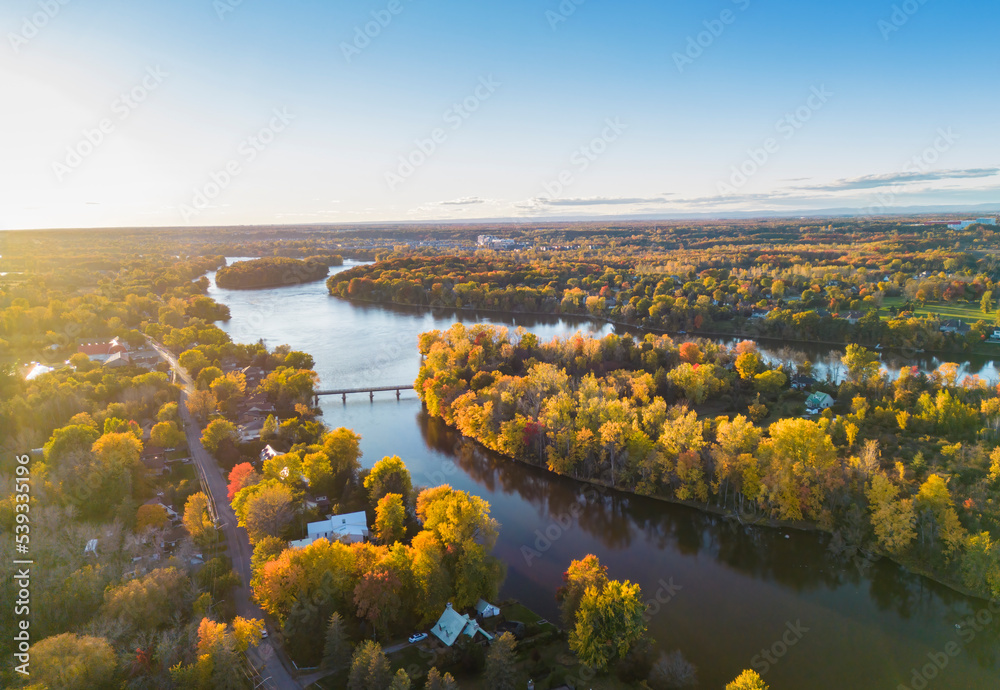 Obraz premium Canadian Autumn in Laval, Quebec, aerial view
