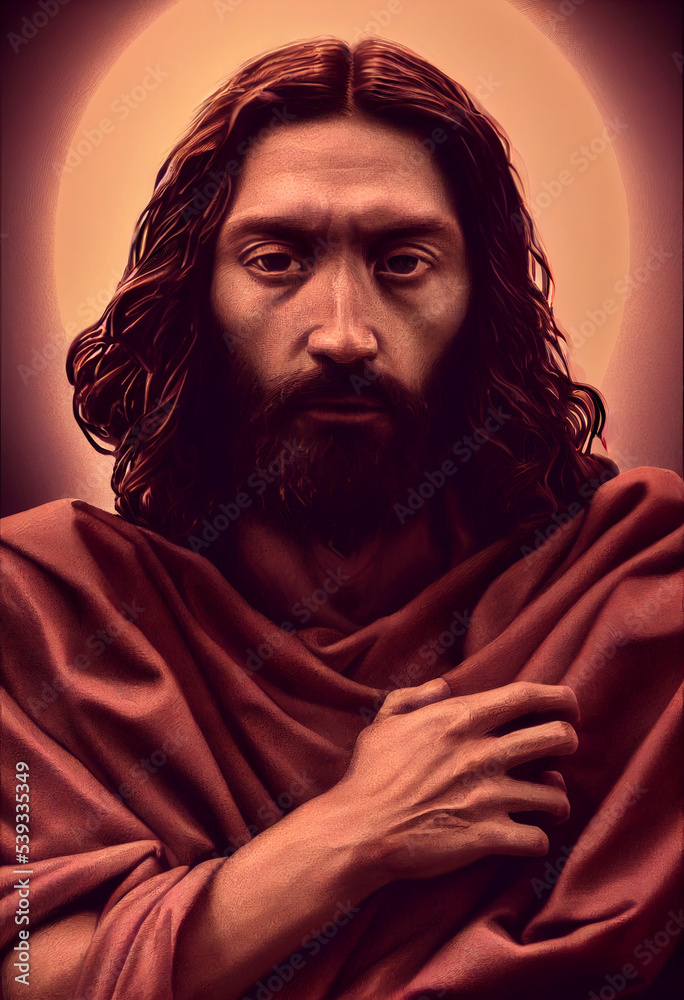 Monochromatic closeup Portrait of a prophet, Illustration