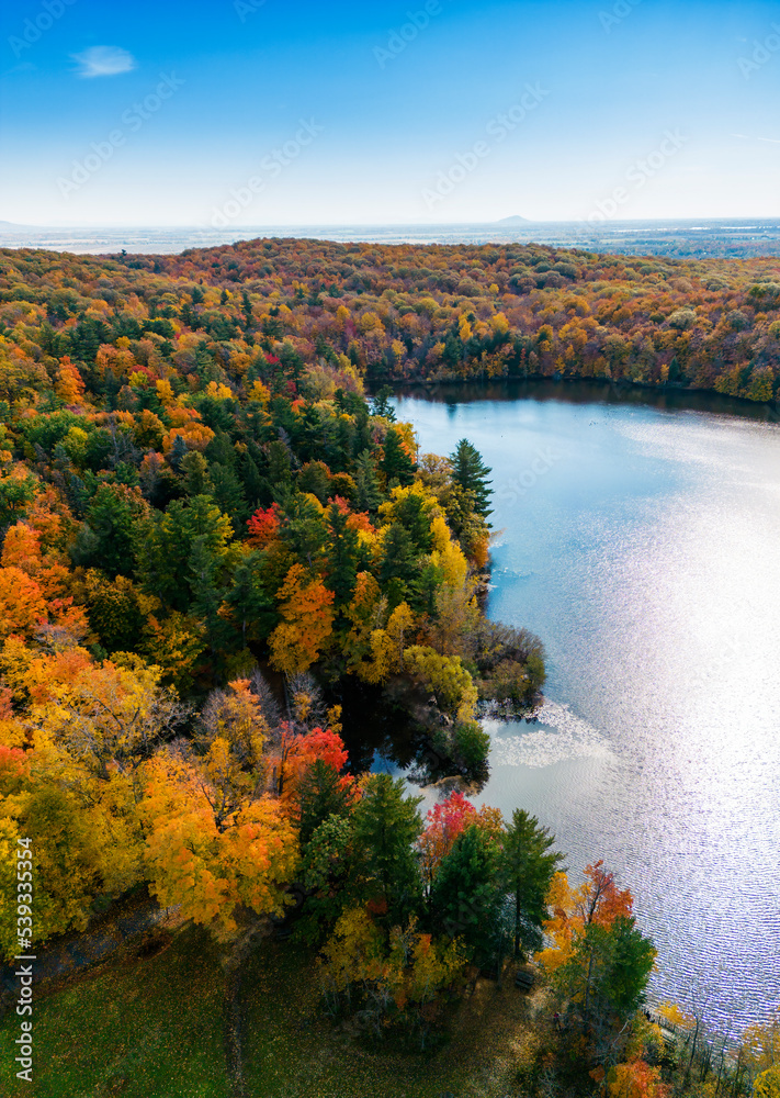 Autumn in Mont-Saint-Bruno National Park, Canada, aerial view