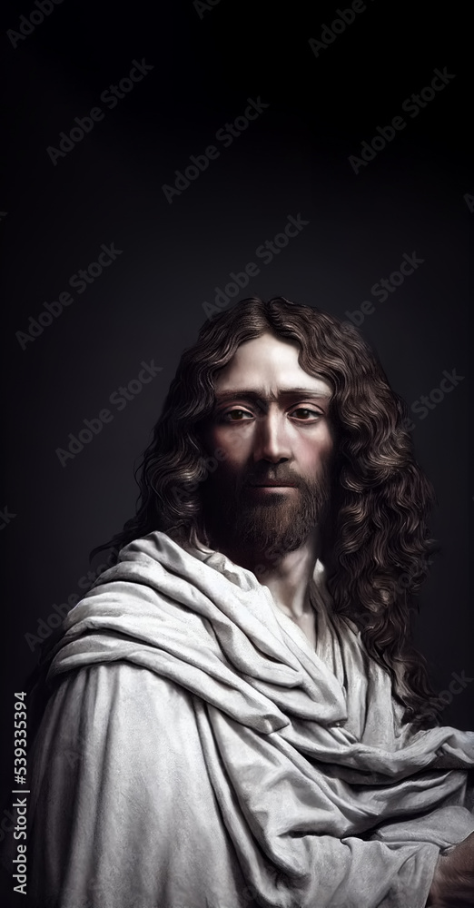 Naklejka premium Portrait of a Jesus in white robe with copy space, Illustration
